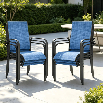 EROMMY 6 Pack Outdoor Dining Chairs, Stackable Patio Chairs with Breathable Textilene & Durable Metal Frame, Blue