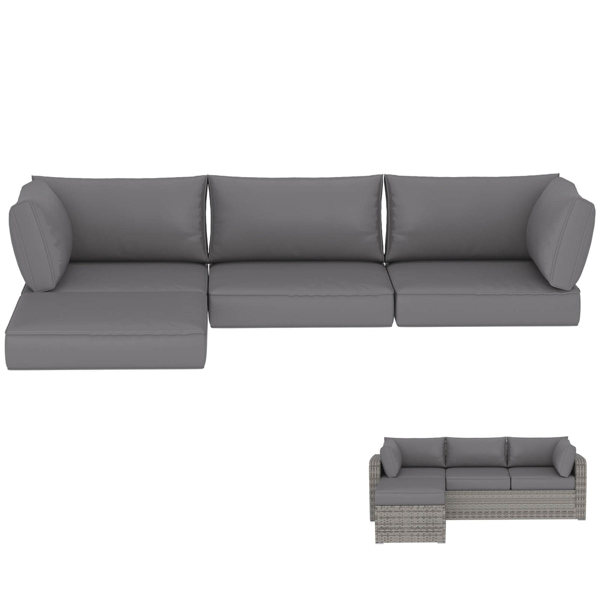 EROMMY 9-Piece Outdoor Sectional Cushions for 4-Seat Sofa, Waterproof Deep Seat w/ Non-Slip & Machine Washable Covers, Gray