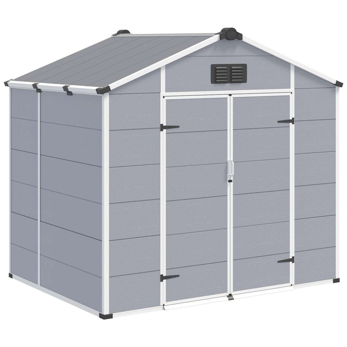 Erommy 8x6 FT Outdoor Storage Shed, Weather-Resistant Shed with Lockable Double Doors & Built-In Floor, Sloped Roof Outdoor Shed for Backyard, Patio & Lawn, Gray