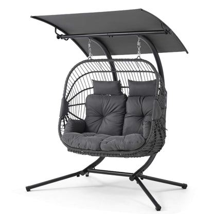 EROMMY Double Hanging Egg Chair with Stand and Extra Cushion, Gray