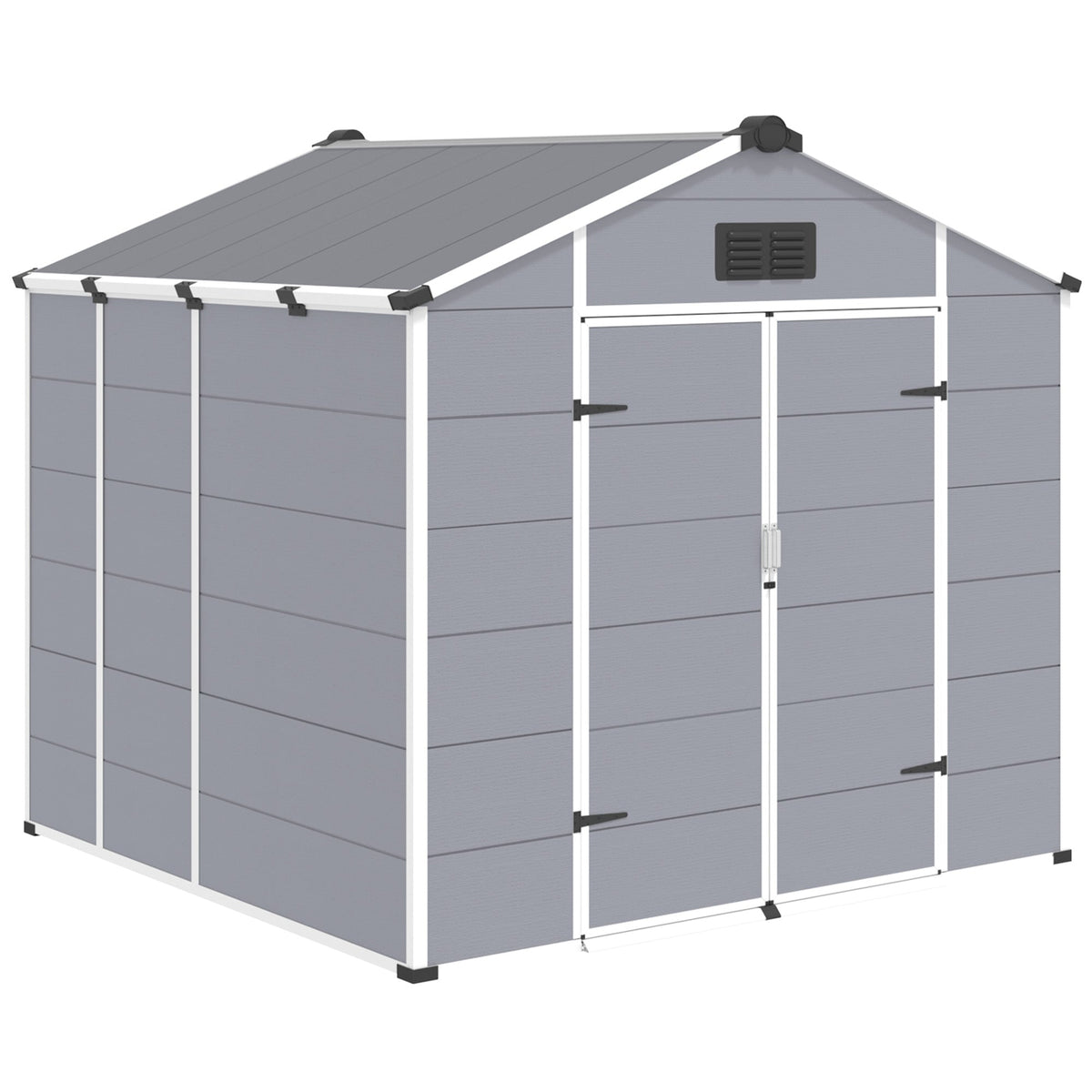 8x8 FT Outdoor Storage Shed, Weather-Resistant Shed with Lockable Double Doors & Built-In Floor, Sloped Roof Outdoor Shed for Backyard, Patio & Lawn, Gray