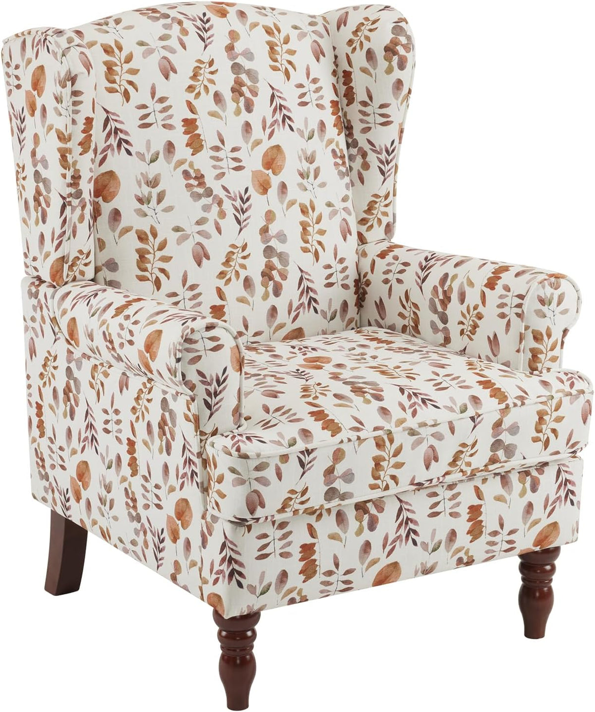 EROMMY 2PCS Fabric Accent Chairs, Modern Upholstered Armchairs, Orange Leaves