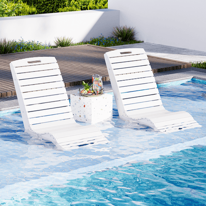 EROMMY HDPE Pool Lounge Chairs Set of 2, In-Pool Chaise with Wheels, S-Shaped, White