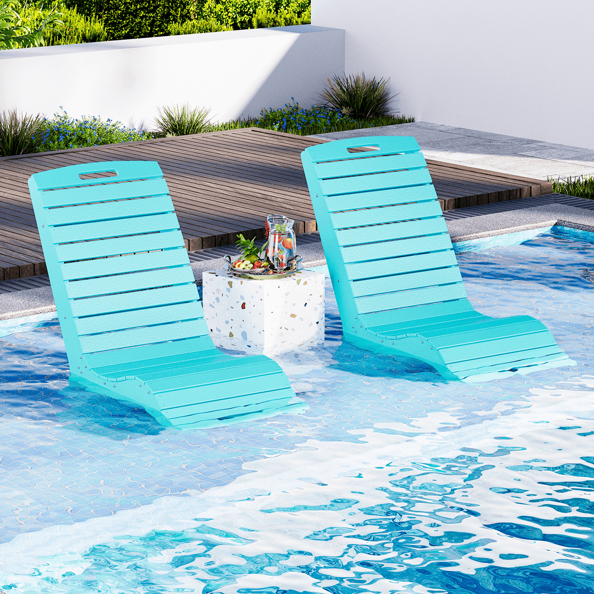 EROMMY Pool Lounge Chairs, HDPE S-Shaped Design with Wheels, Blue