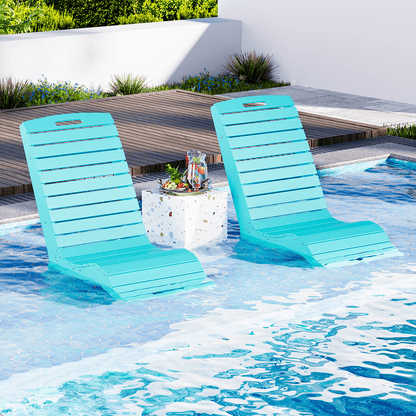 EROMMY Pool Lounge Chairs, HDPE S-Shaped Design with Wheels, Blue