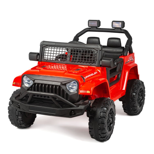 EROMMY 12V Kids Electric Ride On Truck with Remote Control, Safety Belt, Music, Lights and Suspension, Red