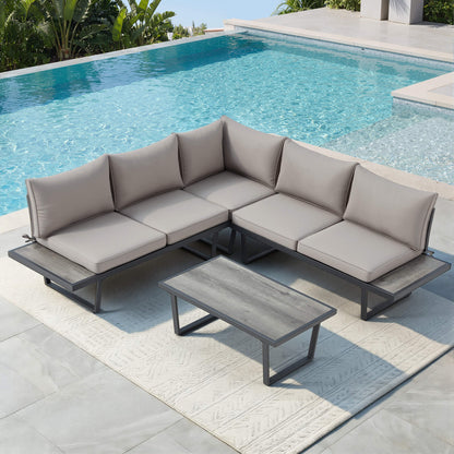 EROMMY Patio Conversation Sets, 4 Piece  Outdoor Patio Furniture Set, Outdoor Furniture with Coffee Table, Gray