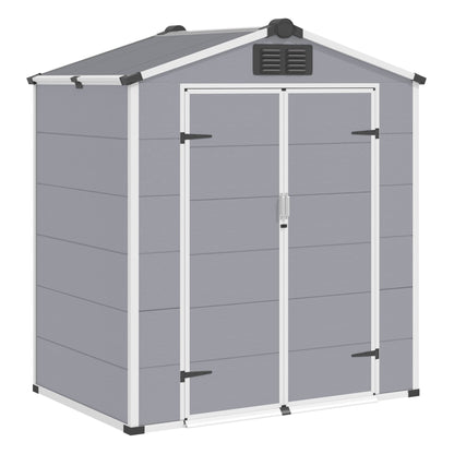 Erommy 6x4 FT Outdoor Storage Shed, Weather-Resistant Shed with Lockable Double Doors & Built-In Floor, Sloped Roof Outdoor Shed for Backyard, Patio & Lawn, Gray