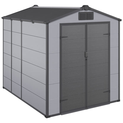 6x8 FT Outdoor Storage Shed, Weather-Resistant Shed with Lockable Double Doors & Built-In Floor, Sloped Roof Outdoor Shed for Backyard, Patio & Lawn, Gray
