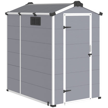 4x6 FT Outdoor Storage Shed, Weather-Resistant Shed with Lockable Double Doors & Built-In Floor, Sloped Roof Outdoor Shed for Backyard, Patio & Lawn, Gray