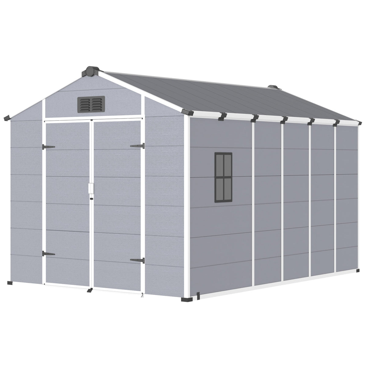 Erommy 8x12 FT Outdoor Storage Shed, Weather-Resistant Shed with Lockable Double Doors & Built-In Floor, Sloped Roof Outdoor Shed for Backyard, Patio & Lawn, Gray