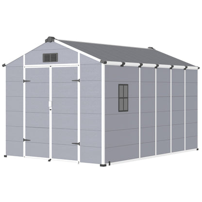 Erommy 8x12 FT Outdoor Storage Shed, Weather-Resistant Shed with Lockable Double Doors & Built-In Floor, Sloped Roof Outdoor Shed for Backyard, Patio & Lawn, Gray