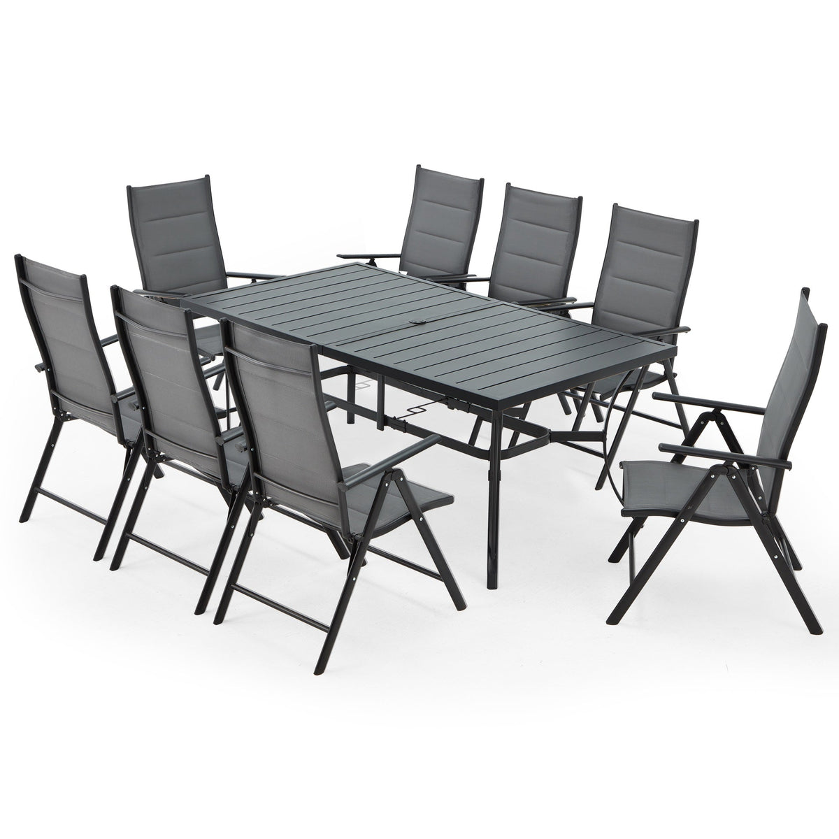 EROMMY 9-Piece Patio Dining Set: Durable Aluminum Chairs & Metal Table, All-Weather Outdoor Furniture(Dark Gray)