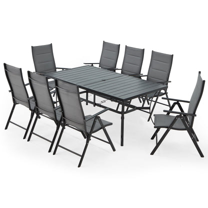 EROMMY 9-Piece Patio Dining Set: Durable Aluminum Chairs & Metal Table, All-Weather Outdoor Furniture(Dark Gray)