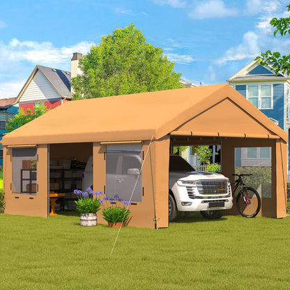 EROMMY 13' x 20' Heavy Duty Carport，Portable Garage with UV Protection & Steel Frame, Car Port with Removable Sidewalls, All-Season Car Canopy for Tractor, Truck, Boat, Yellow