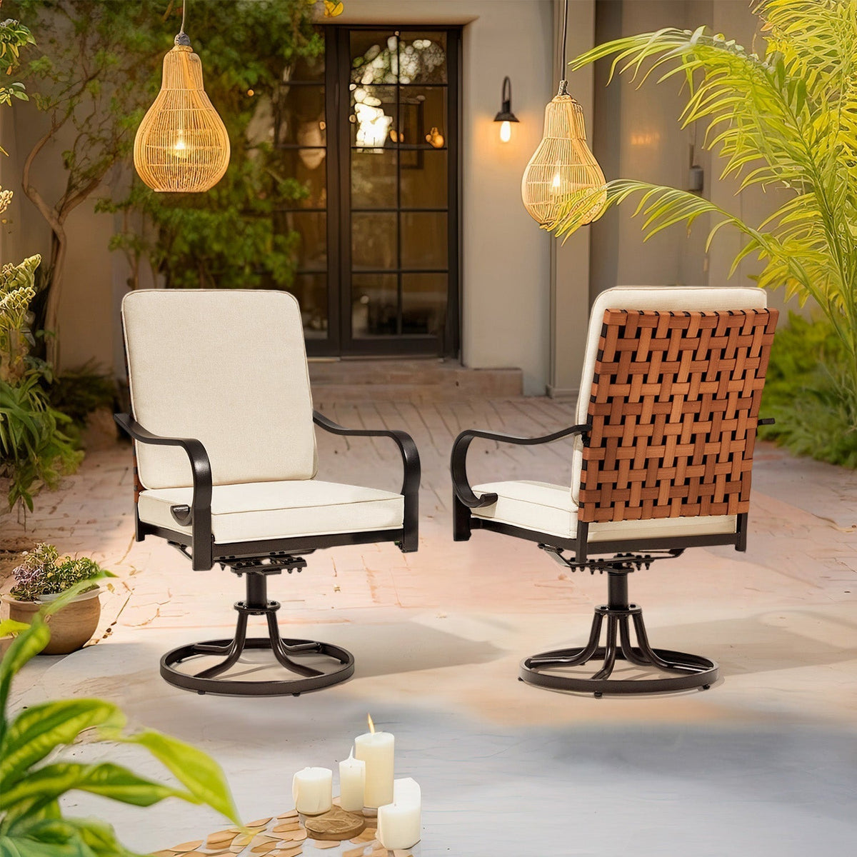 EROMMY Swivel Patio Chairs Set of 4 with Thickened Cushions, Beige