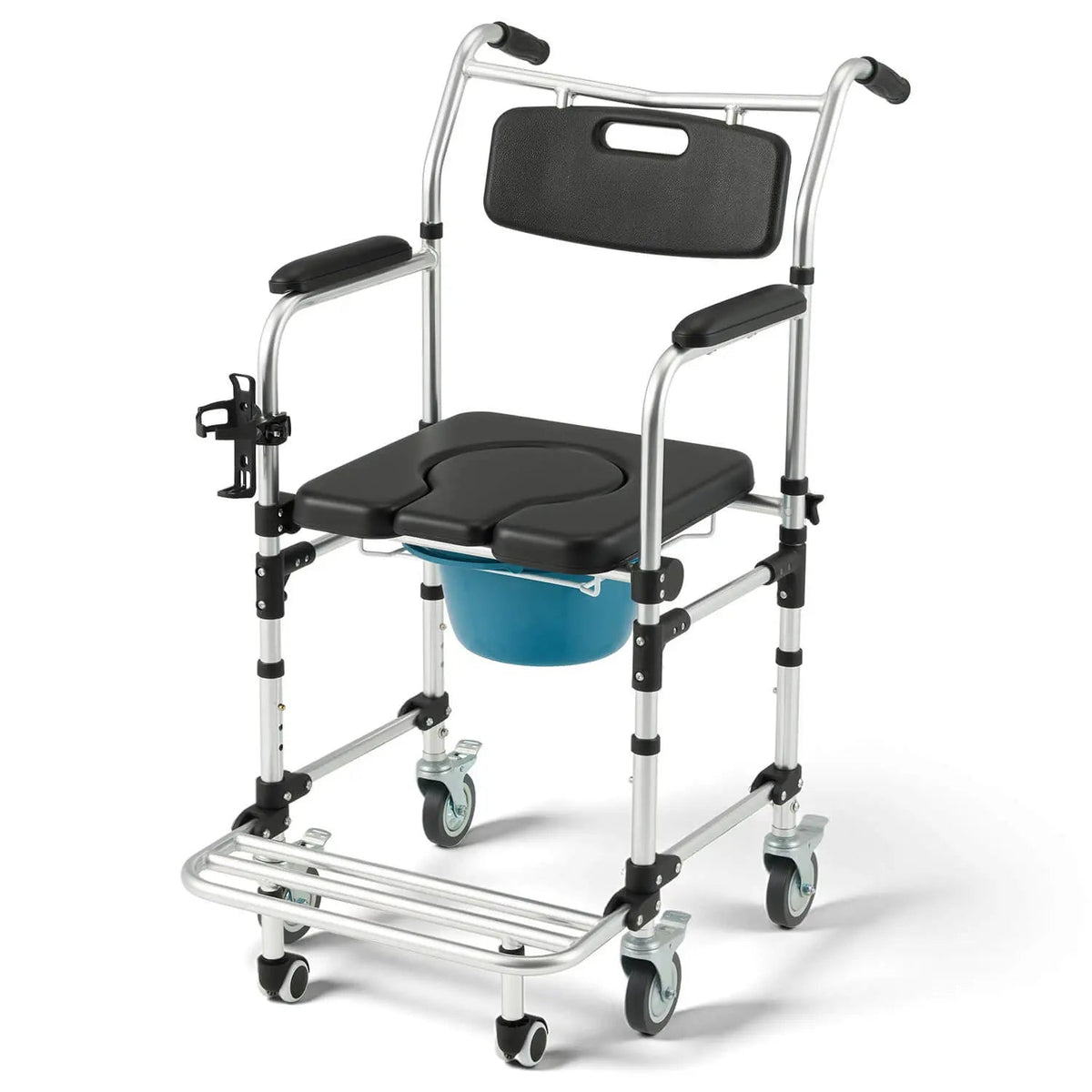 EROMMY 4-in-1 Bedside Commode Shower Wheelchair, Black