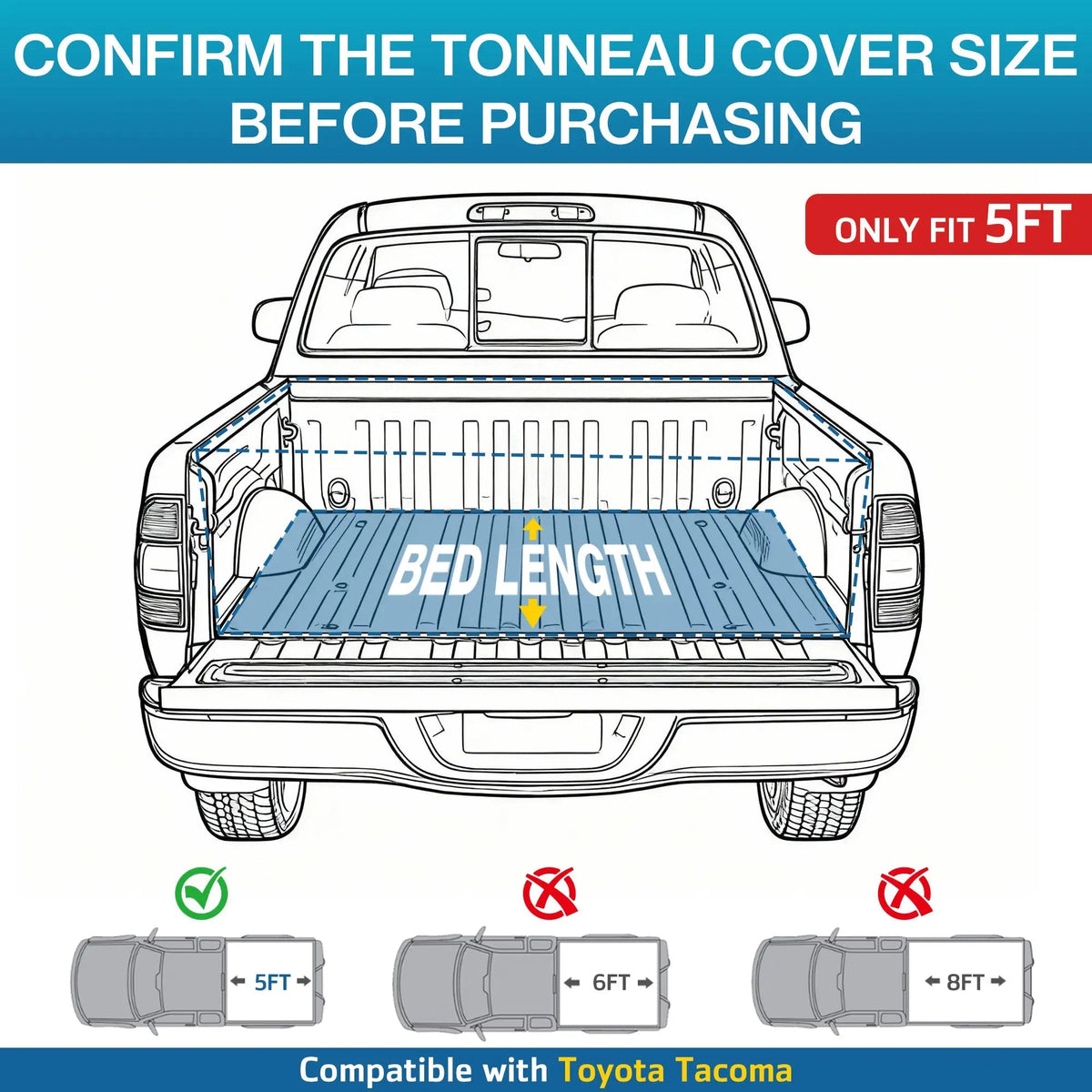 EROMMY Retractable Hard Truck Bed Tonneau Cover for 2016-2026 Toyota Tacoma 5 Ft(60'') with Double Key Lock & LED Light,Aluminum Matte Black