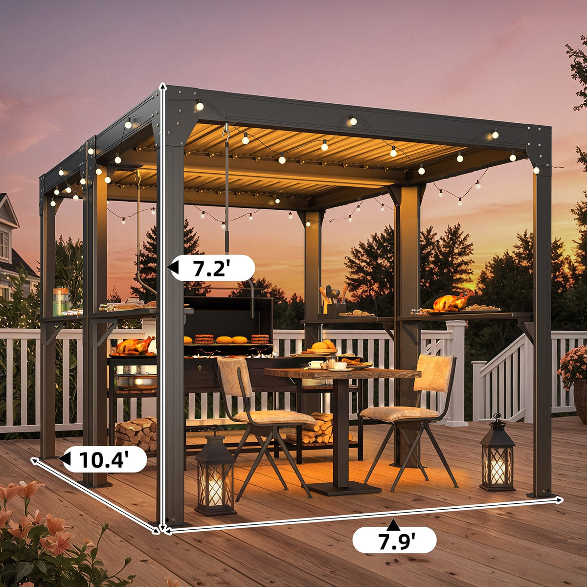 8x10 Louvered Pergola, Aluminum BBQ Pergola, Hardtop Gazebo for Outdoor Grill, Adjustable Rainproof Roof, Pergolas for Patio, Black