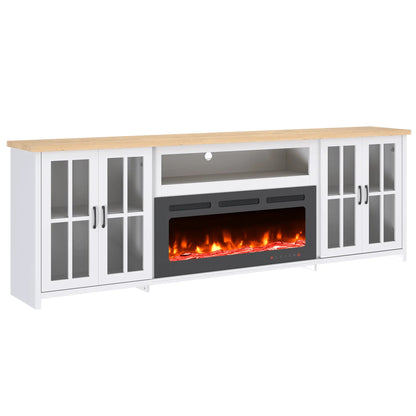 EROMMY 97 Inch Fireplace TV Stand with 42" Electric Fireplace, Fireplace Entertainment Center Media Console, Long TV Stand for Living Room, Television Stands for 100 Inch TV, White