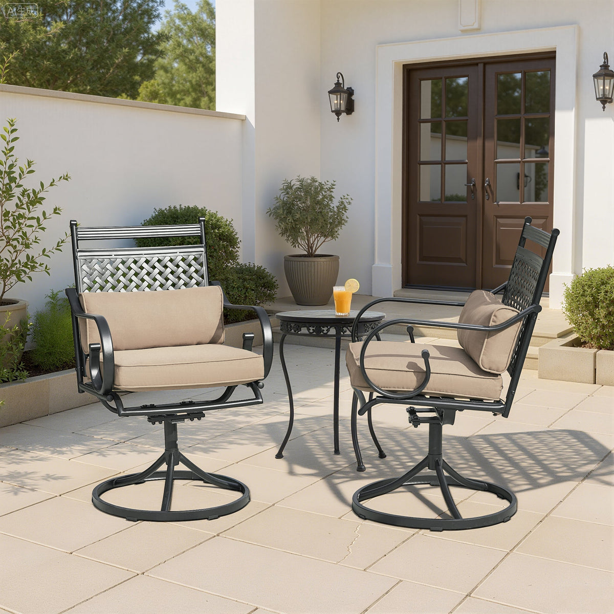 EROMMY Patio Swivel Chair Set of 6, Outdoor Dining Chairs with Cushions for Porch, Deck, and Garden, Khaki