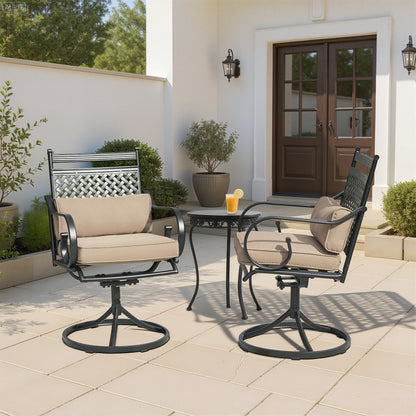 EROMMY Patio Swivel Chair Set of 6, Outdoor Dining Chairs with Cushions for Porch, Deck, and Garden, Khaki