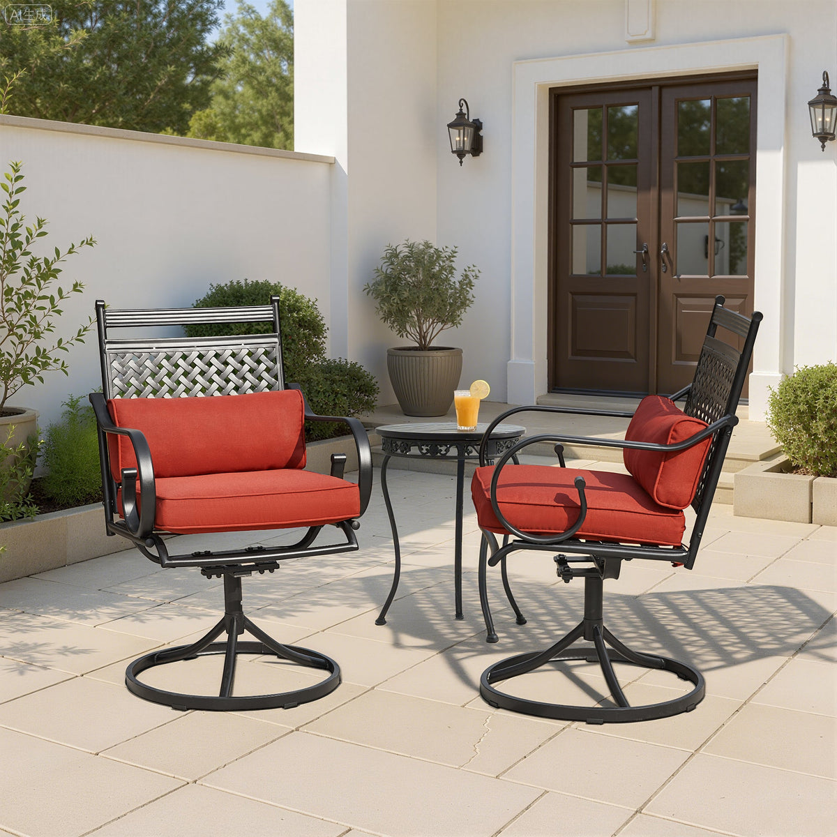 EROMMY Patio Swivel Chair Set of 4, Outdoor Dining Chairs with Cushions for Porch, Deck, and Garden, Red