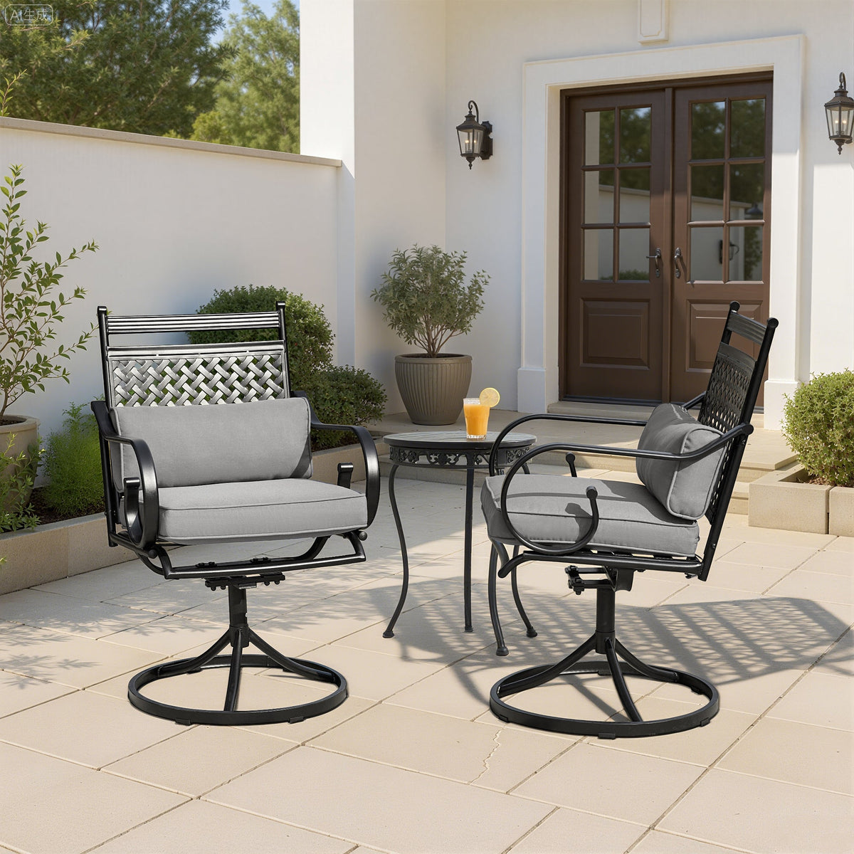 EROMMY Patio Swivel Chair Set of 4, Outdoor Dining Chairs with Cushions for Porch, Deck, and Garden, Gray