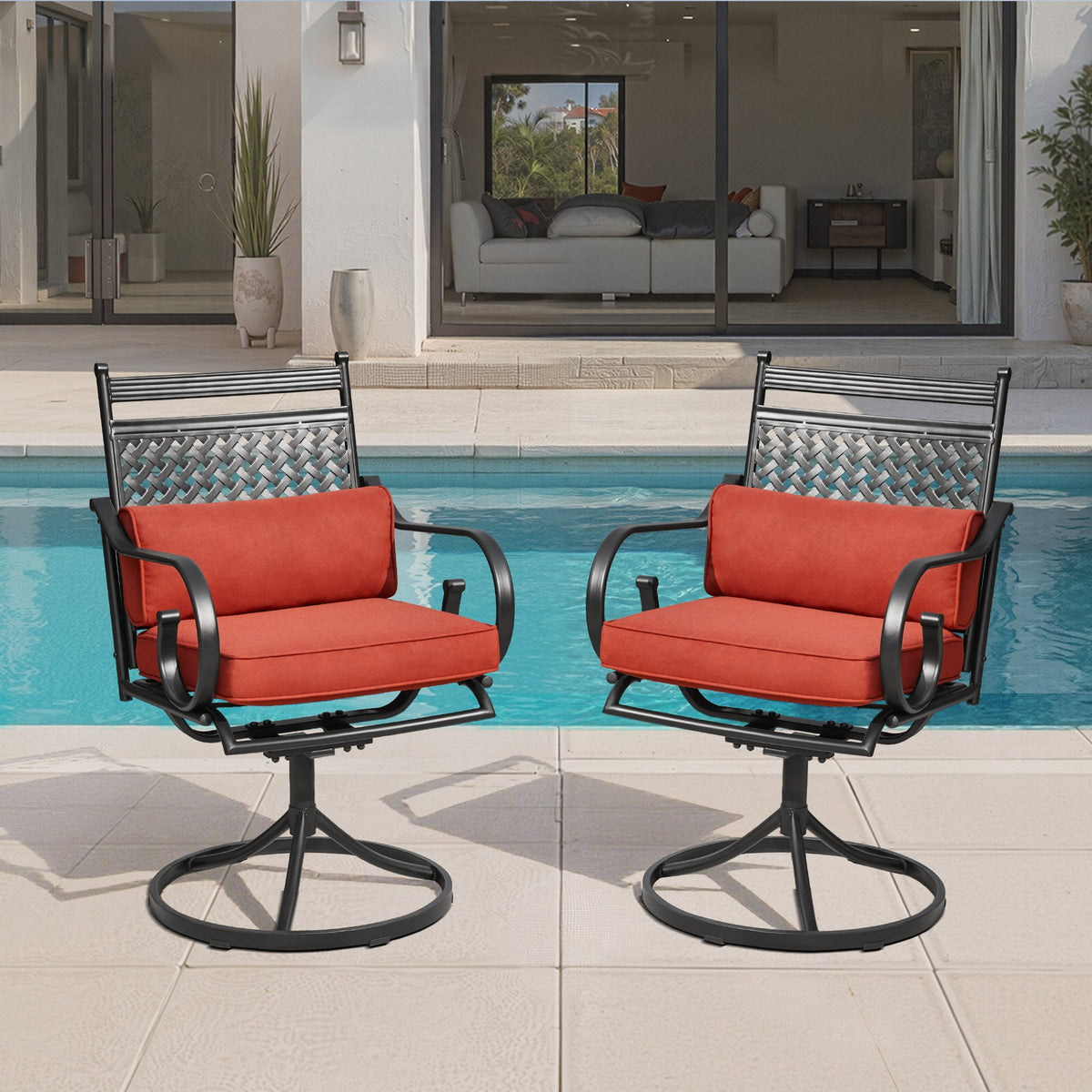EROMMY Patio Swivel Chair Set of 6, Outdoor Dining Chairs with Cushions for Porch, Deck, and Garden, Red