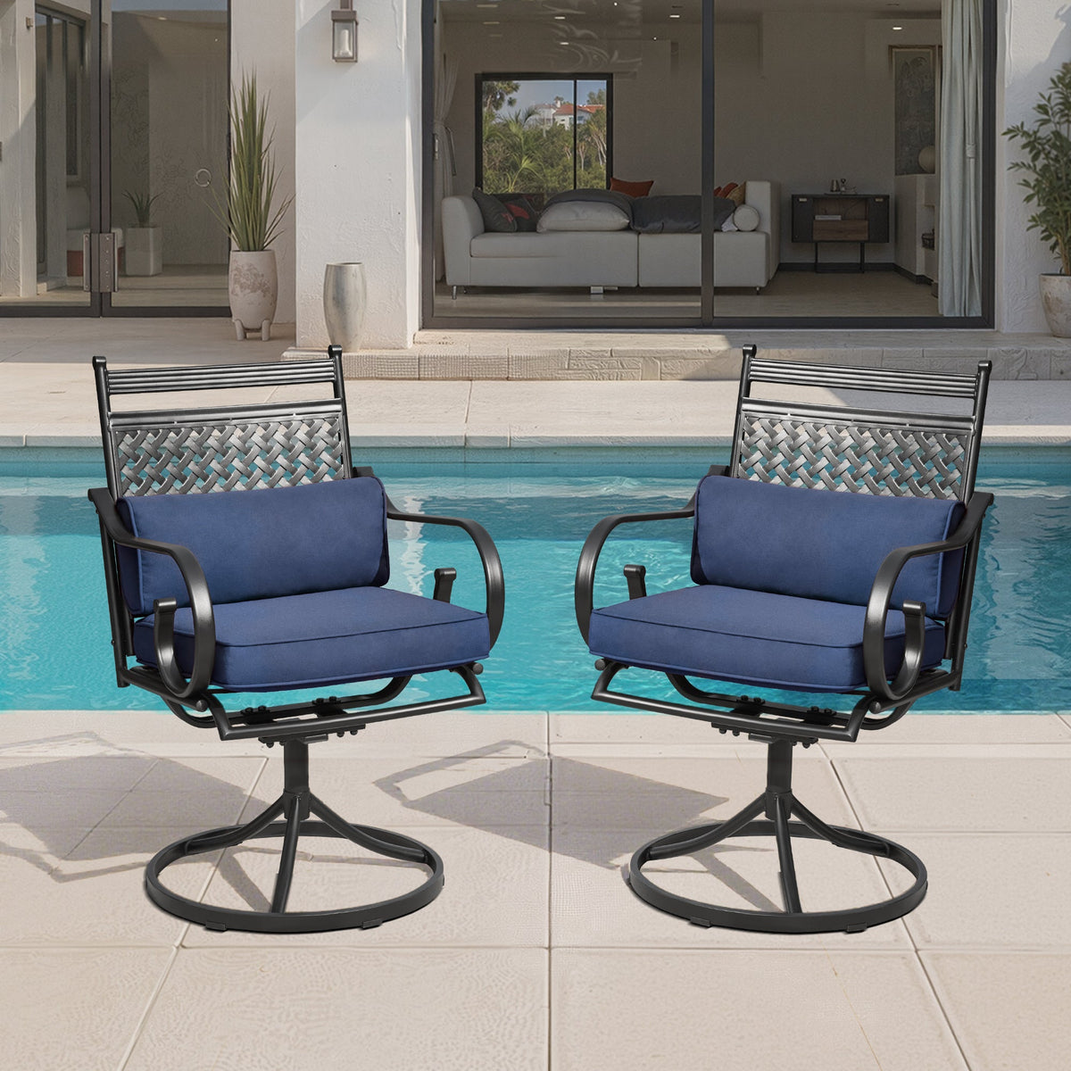 EROMMY Patio Swivel Chair Set of 4, Outdoor Dining Chairs with Cushions for Porch, Deck, and Garden, Blue