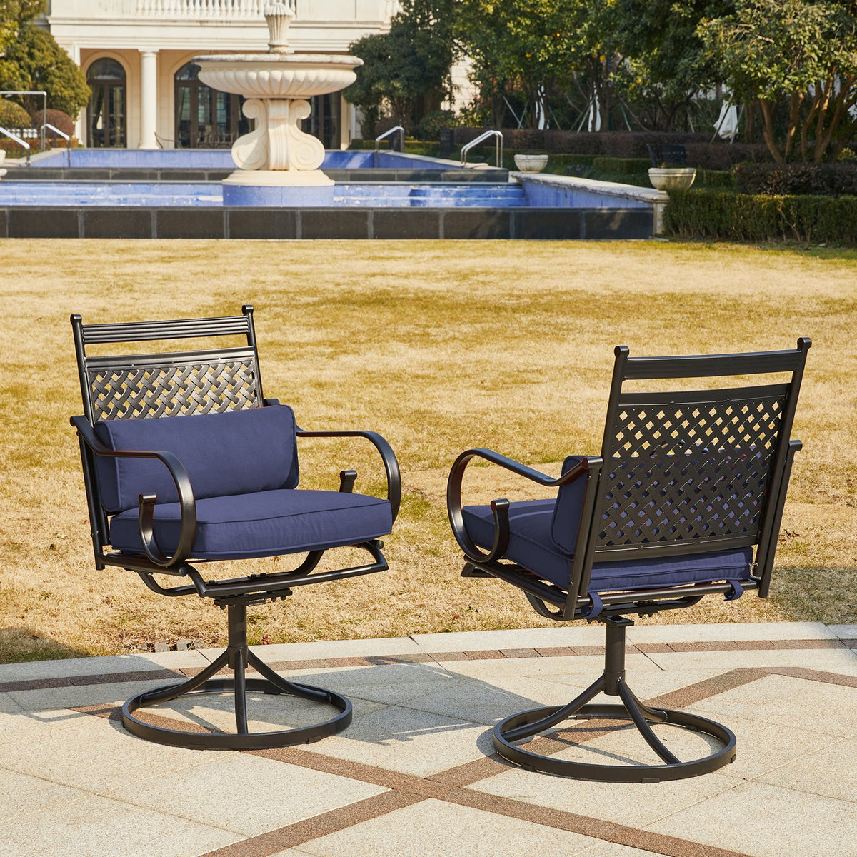 EROMMY Patio Swivel Chair Set of 4, Outdoor Dining Chairs with Cushions for Porch, Deck, and Garden, Blue