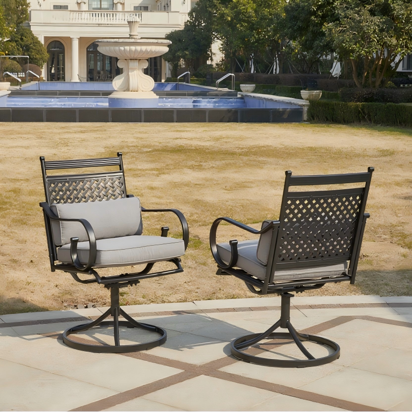 EROMMY Patio Swivel Chair Set of 6, Outdoor Dining Chairs with Cushions for Porch, Deck, and Garden, Gray