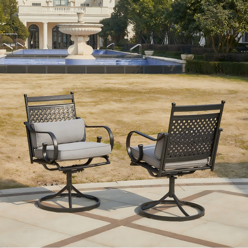 EROMMY Patio Swivel Chair Set of 4, Outdoor Dining Chairs with Cushions for Porch, Deck, and Garden, Gray