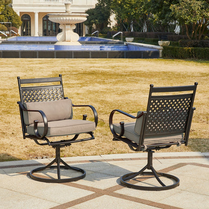 EROMMY Patio Swivel Chair Set of 6, Outdoor Dining Chairs with Cushions for Porch, Deck, and Garden, Khaki