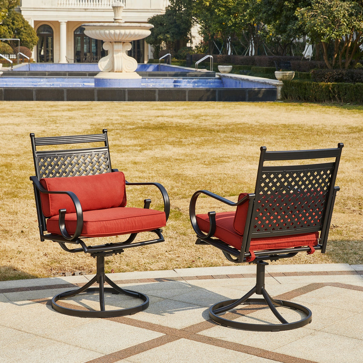 EROMMY Patio Swivel Chair Set of 6, Outdoor Dining Chairs with Cushions for Porch, Deck, and Garden, Red