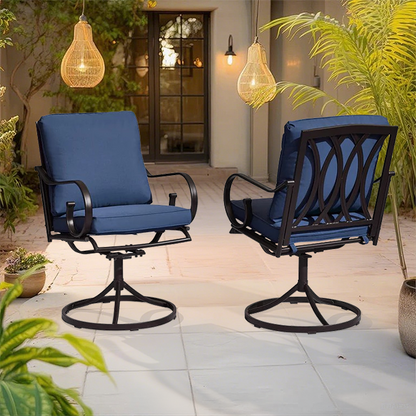 Erommy  Patio Swivel Chair Set of 4, Outdoor Dining Chairs with Cushions, Blue