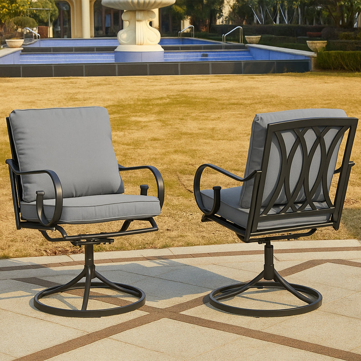 EROMMY  Patio Swivel Chair Set of 4, Outdoor Dining Chairs with Cushions, Gray