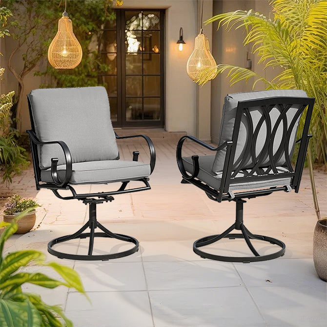 EROMMY  Patio Swivel Chair Set of 4, Outdoor Dining Chairs with Cushions, Gray