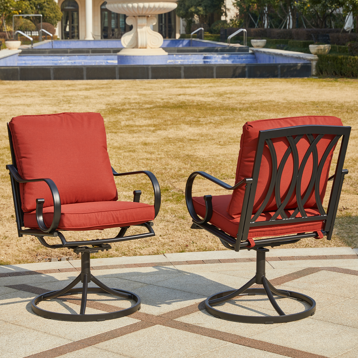 EROMMY  Patio Swivel Chair Set of 4, Outdoor Dining Chairs with Cushions, Red