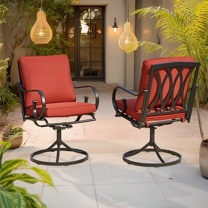 EROMMY  Patio Swivel Chair Set of 4, Outdoor Dining Chairs with Cushions, Red