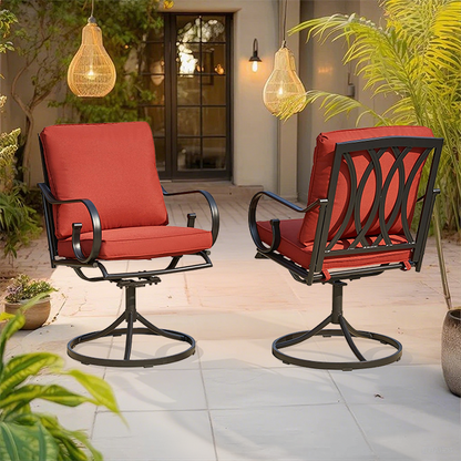 EROMMY  Patio Swivel Chair Set of 4, Outdoor Dining Chairs with Cushions, Red