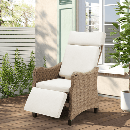 EROMMY Outdoor Wicker Recliner Chair with Footrest, Patio Rattan Armchair, Light Gray