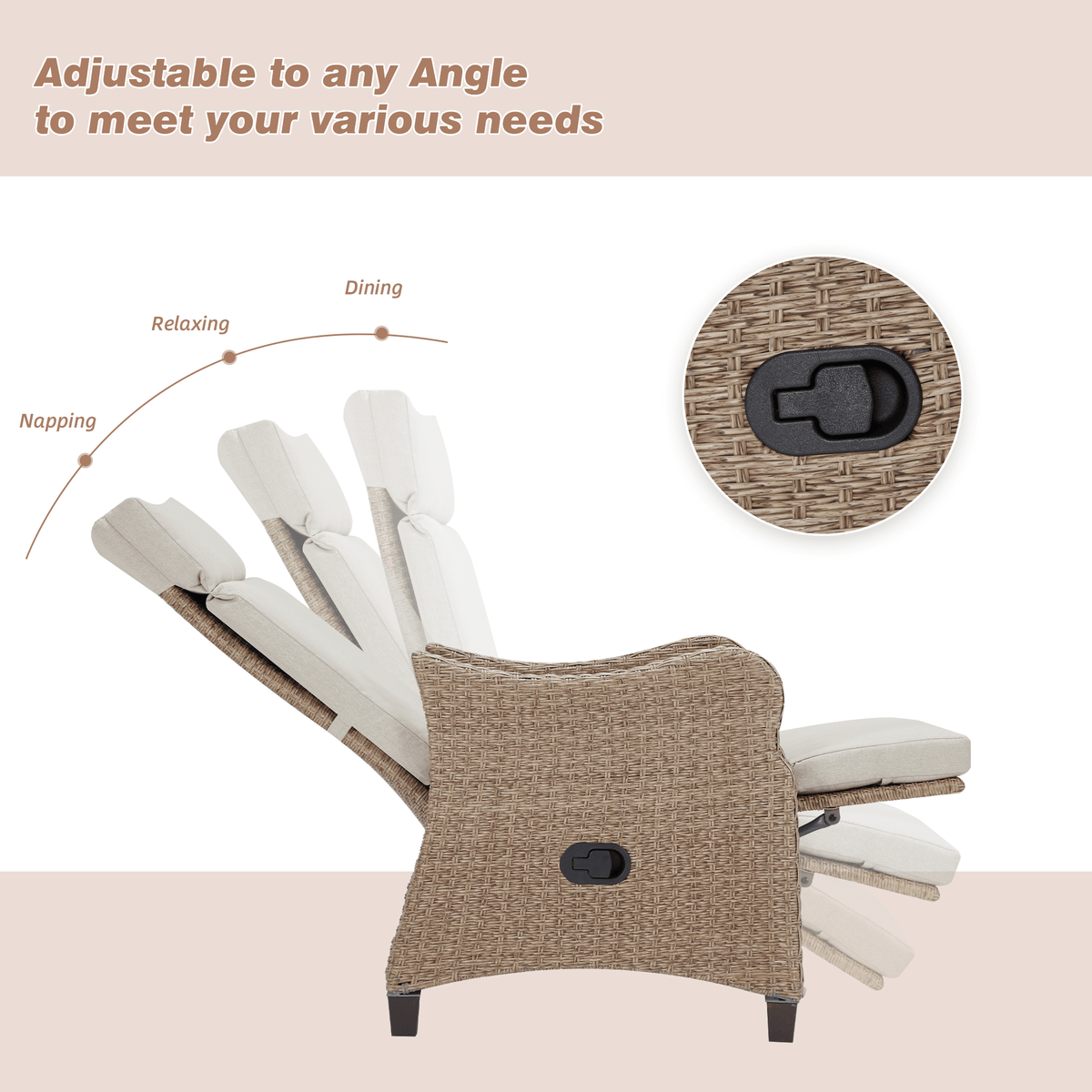 EROMMY Outdoor Wicker Recliner Chair with Footrest, Patio Rattan Armchair, Light Gray