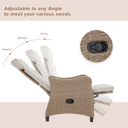 EROMMY Outdoor Wicker Recliner Chair with Footrest, Patio Rattan Armchair, Light Gray