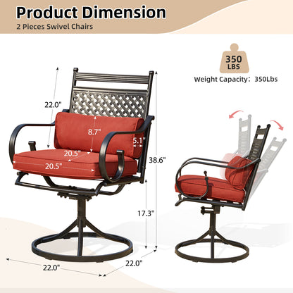 EROMMY Patio Swivel Chair Set of 4, Outdoor Dining Chairs with Cushions for Porch, Deck, and Garden, Red