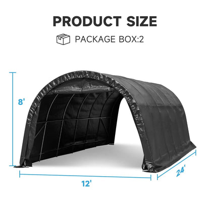 EROMMY 12 x 24 FT Heavy Duty Carport, Portable Garage with All-Steel Metal Frame and Round Style Roof, Anti-Snow Car Canopy Outdoor Storage Shelter for Car, Truck, Boat
