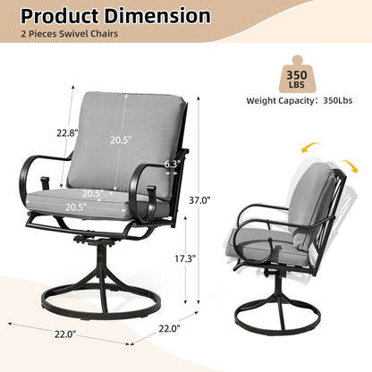 EROMMY  Patio Swivel Chair Set of 4, Outdoor Dining Chairs with Cushions, Gray