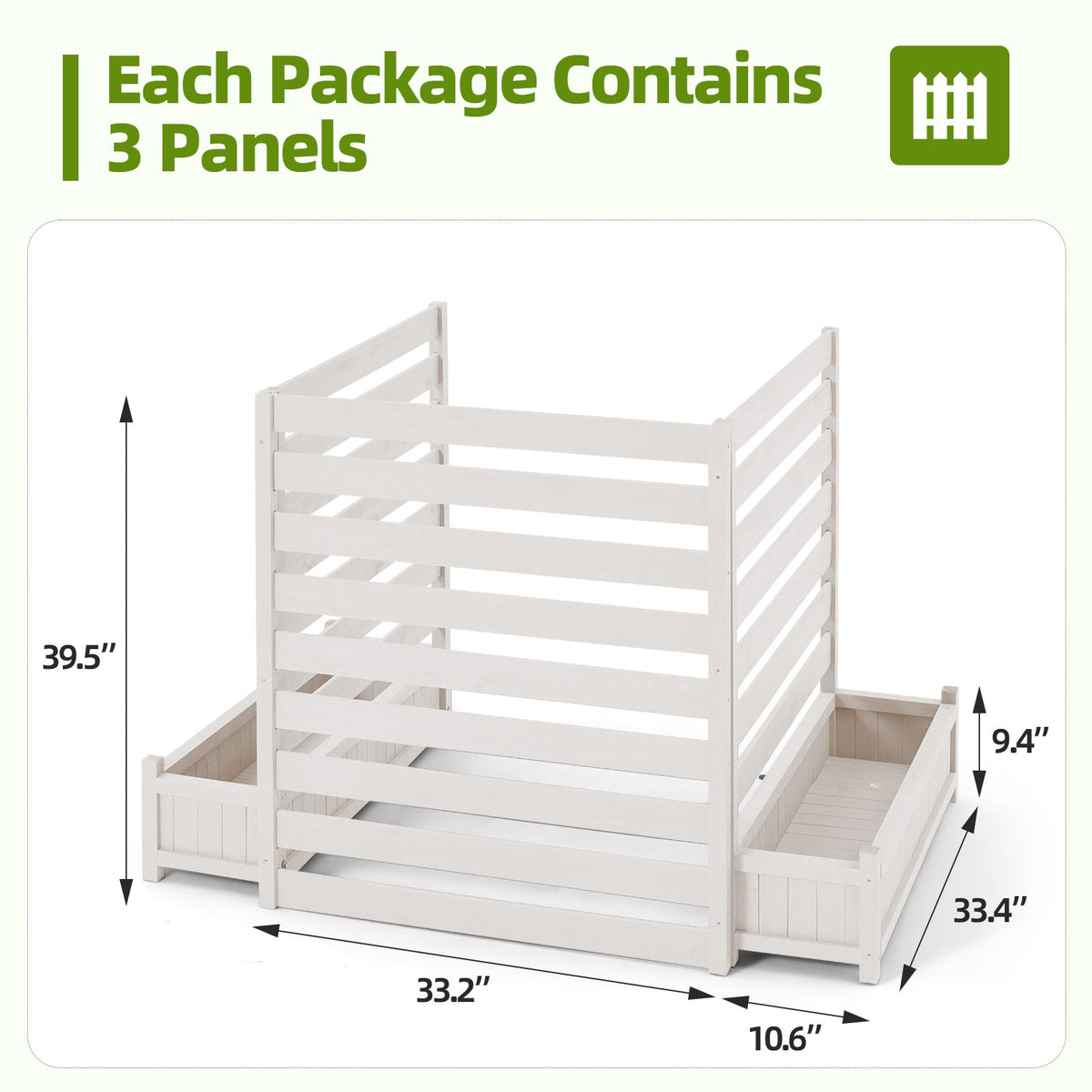 EROMMY 3 Panels No-Dig AC Unit Privacy Fence with Planter Box, 33" W x 39" H, Durable Outdoor Wood Screen to Hide AC & Trash with Floral Bed White