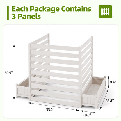 EROMMY 3 Panels No-Dig AC Unit Privacy Fence with Planter Box, 33" W x 39" H, Durable Outdoor Wood Screen to Hide AC & Trash with Floral Bed White