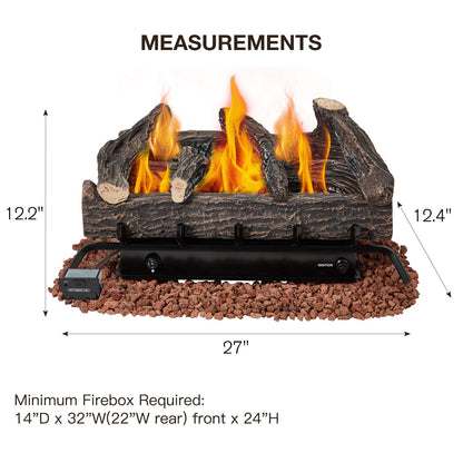 EROMMY 27 Inch Ventless Fireplace Logs Set, Only Used for Natural Gas, Brown